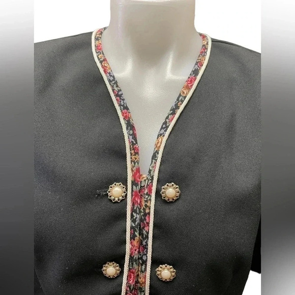 Vintage Euro Mode Floral Trim Button Blazer  Size 12 - Picture 5 of 11